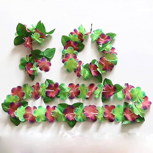 YAXAMING 24 Pcs Hawaiian Leis Headband Wristbands Hawaii Luau Tropical Leaf Flower Necklace Headpiece Hair Bands Hairband Bracelets Women Cosplay Summer Beach Wedding Dress Up Birthday Party Supplies - Image 4