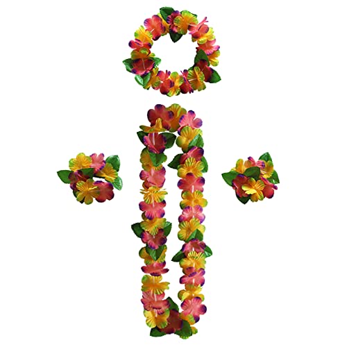 YAXAMING 24 Pcs Hawaiian Leis Headband Wristbands Hawaii Luau Tropical Leaf Flower Necklace Headpiece Hair Bands Hairband Bracelets Women Cosplay Summer Beach Wedding Dress Up Birthday Party Supplies - Image 5