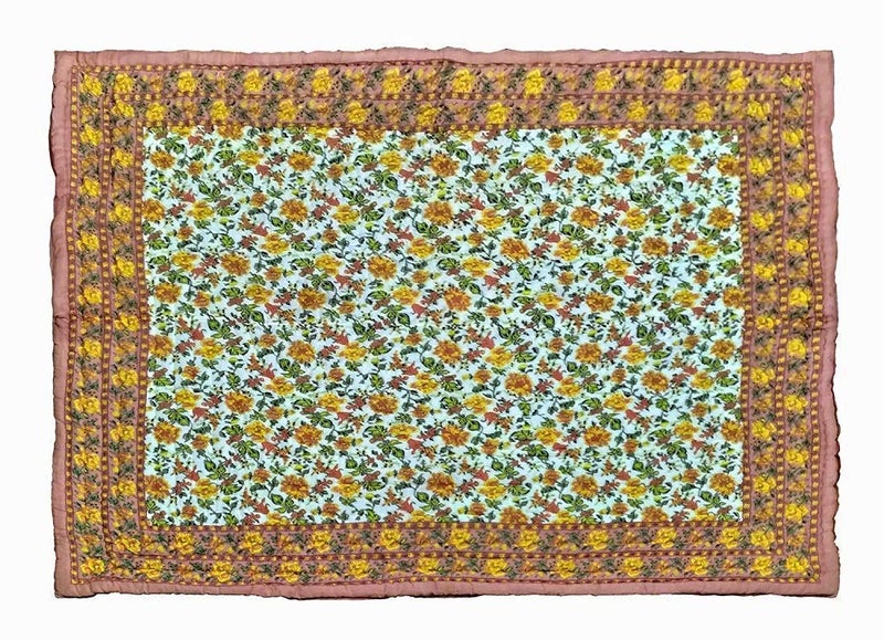 AQRATE لحاف مزدوج خفيف الوزن من القطن النقي التقليدي من أقرات راجستاني بطباعة زهرية (الحجم 85X100 بوصة) - Image 4