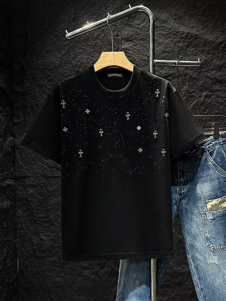Teenager Summer T-Shirt Boys Round Neck Short Sleeve Loosen Fashionable Duffy Handsome Korean Style Hong Kong Style Casual Style T-Shirt - Image 1