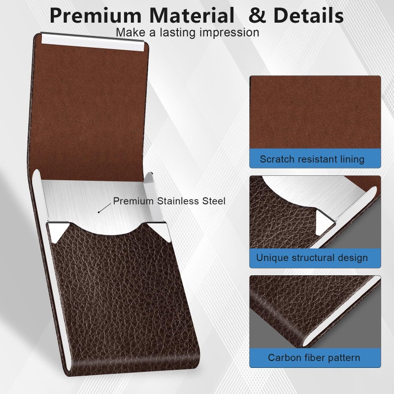 GOWALL Business Card Holder with Magnetic Closure, Slim Metal PU Business Card Case for Men Women, 3.7 x 2.3 inches RFID Blocking Credit Cards Holder for Pocket or Bag Storage, Coffee - Image 5