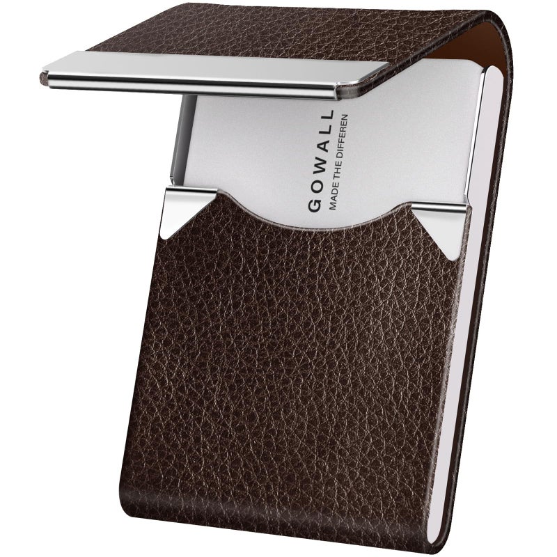 GOWALL Business Card Holder with Magnetic Closure, Slim Metal PU Business Card Case for Men Women, 3.7 x 2.3 inches RFID Blocking Credit Cards Holder for Pocket or Bag Storage, Coffee - Image 1