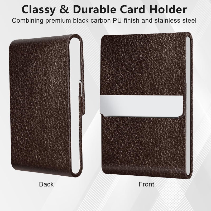 GOWALL Business Card Holder with Magnetic Closure, Slim Metal PU Business Card Case for Men Women, 3.7 x 2.3 inches RFID Blocking Credit Cards Holder for Pocket or Bag Storage, Coffee - Image 4
