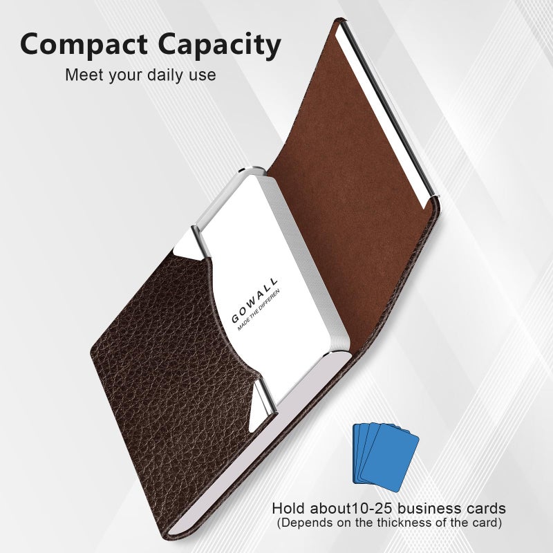 GOWALL Business Card Holder with Magnetic Closure, Slim Metal PU Business Card Case for Men Women, 3.7 x 2.3 inches RFID Blocking Credit Cards Holder for Pocket or Bag Storage, Coffee - Image 3