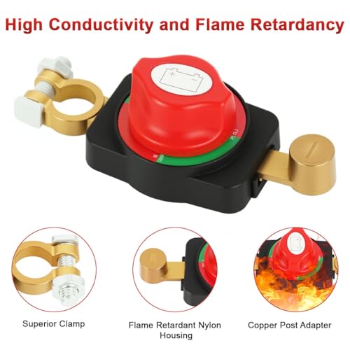 STHIRA® 12-48V Battery Cut Off Switch Top Post Battery Disconnect Switch with Pure Copper Contacts, Reliable Shutoff for Car, RV, Marine, Boat, Universal Fit Battery Terminal Kill Switch - Image 5