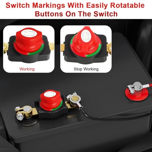 STHIRA® 12-48V Battery Cut Off Switch Top Post Battery Disconnect Switch with Pure Copper Contacts, Reliable Shutoff for Car, RV, Marine, Boat, Universal Fit Battery Terminal Kill Switch - Image 3