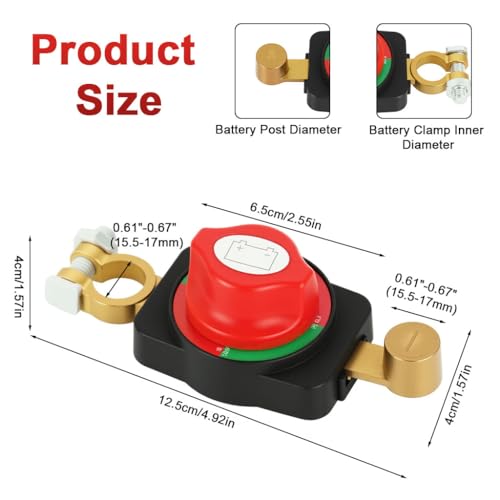 STHIRA® 12-48V Battery Cut Off Switch Top Post Battery Disconnect Switch with Pure Copper Contacts, Reliable Shutoff for Car, RV, Marine, Boat, Universal Fit Battery Terminal Kill Switch - Image 2