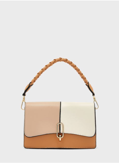 Colourblock Twisted Strap Satchel Bag