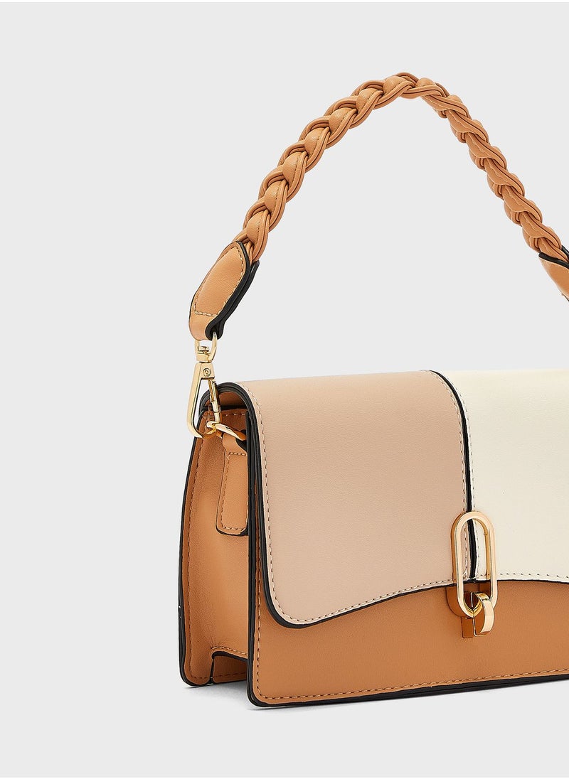 ELLA - Colourblock Twisted Strap Satchel Bag - Image 1