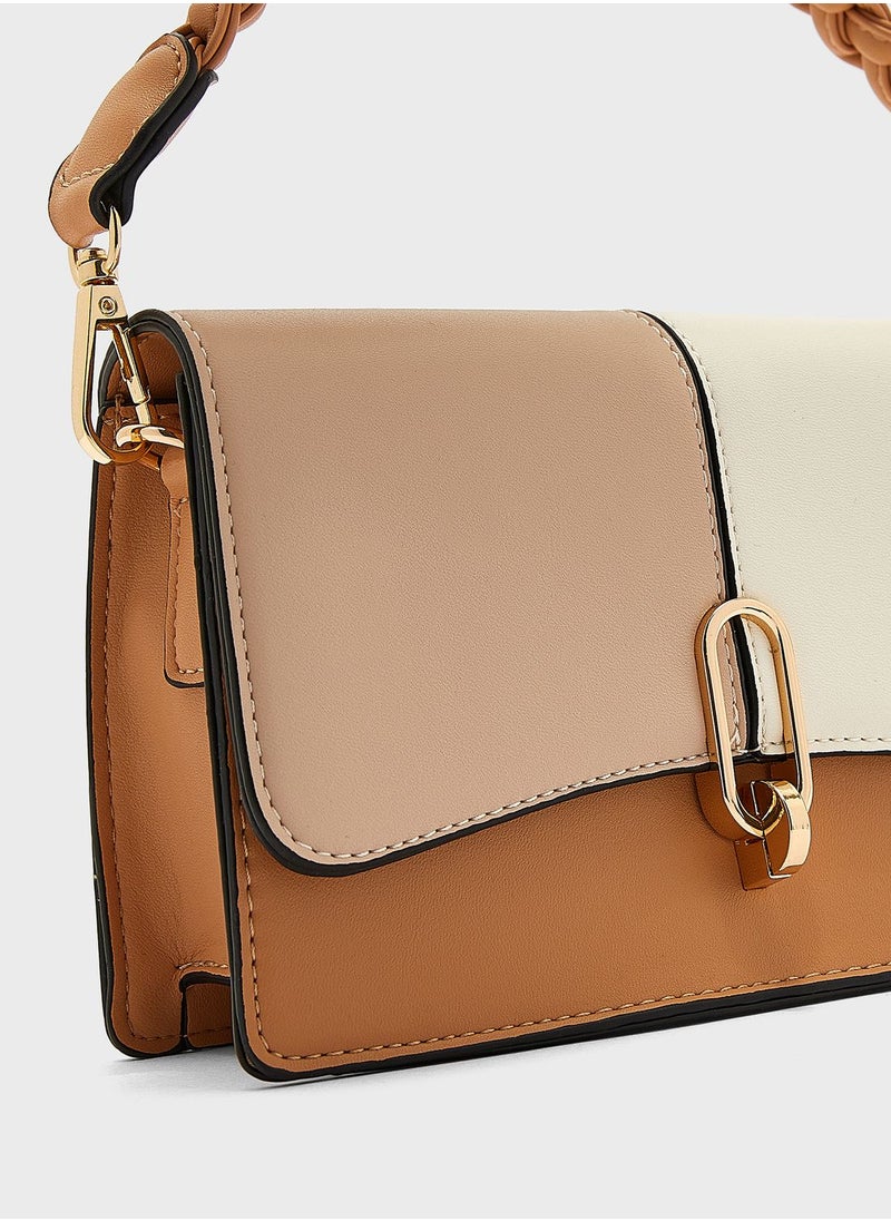 ELLA - Colourblock Twisted Strap Satchel Bag - Image 1