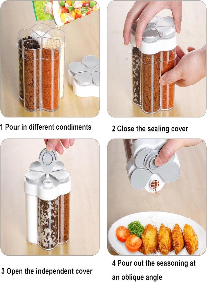 PRAMANTA Kitchen Seasoning Spice Rack Transparent Masala Dabba Container Salt and Pepper Shaker 5 in 1 Condiment and Seasoning Spice Jar with Cover (1) - Image 3