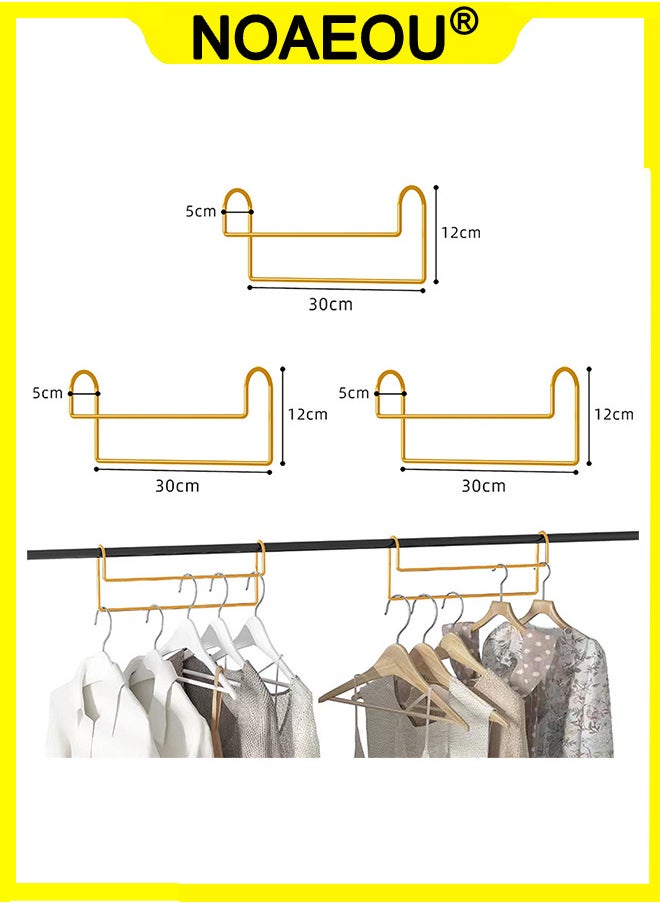 NOAEOU 3-Pack Space Saving Hangers, Clothes Hanger Holder for Sorting Clothes Storage, Hanger Stacker, Hanger Rack Closet Organizer Metal Hooks for Shirt Coat Pants Skirt, Hanger Stacker (Gold-30cm）  - Image 1