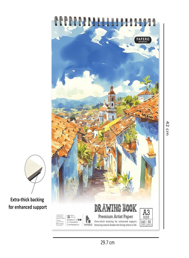 PaperO A3 Sketch Book - 140 GSM, 100 Pages/50 Sheets, Metal Wire-O Bound - Drawing Book Acid Free Paper for Artists, Professional (42 X 29.7 CM) - Image 2
