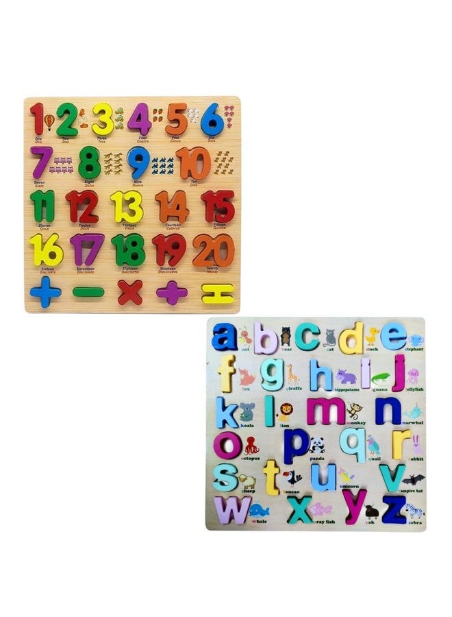 Tarev Tarev Wooden Puzzles for Toddlers, Alphabet Puzzle and Number Puzzle, 2 in 1 Preschool Educational Learning Toys with Chunky Wood ABC Puzzle Board, for Girls Boys Kindergarten Set of 2  - Image 1