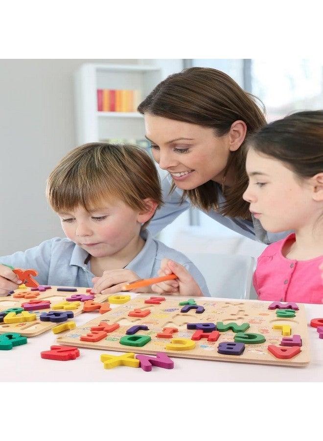 Tarev Tarev Wooden Puzzles for Toddlers, Alphabet Puzzle and Number Puzzle, 2 in 1 Preschool Educational Learning Toys with Chunky Wood ABC Puzzle Board, for Girls Boys Kindergarten Set of 2  - Image 4