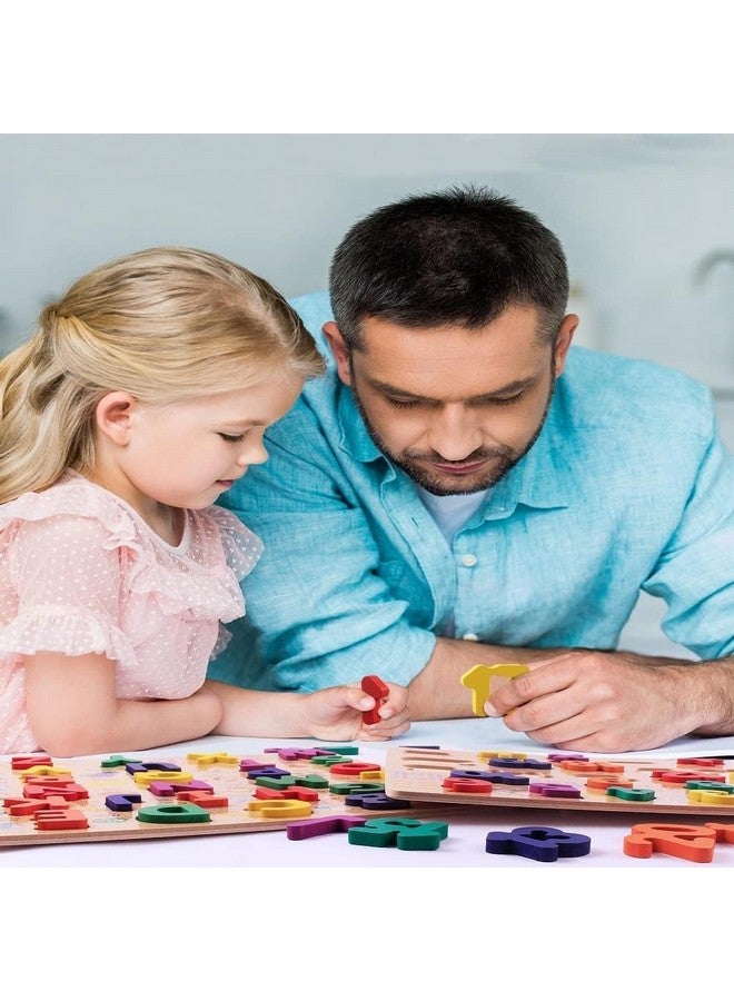 Tarev Tarev Wooden Puzzles for Toddlers, Alphabet Puzzle and Number Puzzle, 2 in 1 Preschool Educational Learning Toys with Chunky Wood ABC Puzzle Board, for Girls Boys Kindergarten Set of 2  - Image 3
