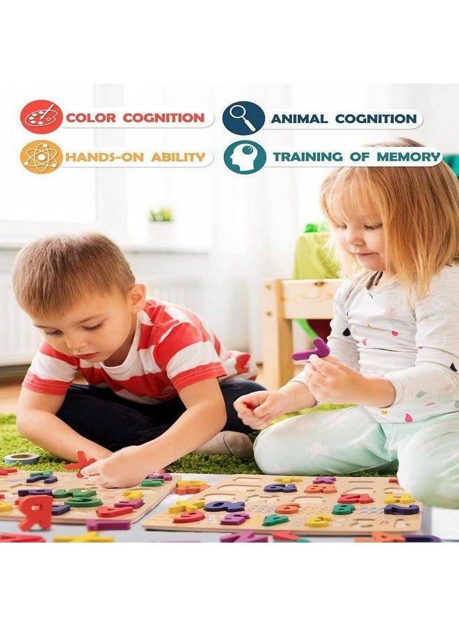 Tarev Tarev Wooden Puzzles for Toddlers, Alphabet Puzzle and Number Puzzle, 2 in 1 Preschool Educational Learning Toys with Chunky Wood ABC Puzzle Board, for Girls Boys Kindergarten Set of 2  - Image 5