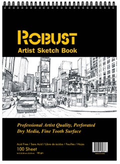 ROBUST Robust 400 Series Sketch Book (9"x12"), 100Sheets Sketch Pad,180gsm Drawing Notebook, Art Paper for Dry and Wet Media, Drawing Book For Kids, Spiral Bound Artist Sketch Paper, Acid Free Art Book  - Image 1