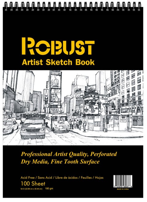 Robust 400 Series Sketch Book (9"x12"), 100Sheets Sketch Pad,180gsm Drawing Notebook, Art Paper for Dry and Wet Media, Drawing Book For Kids, Spiral Bound Artist Sketch Paper, Acid Free Art Book