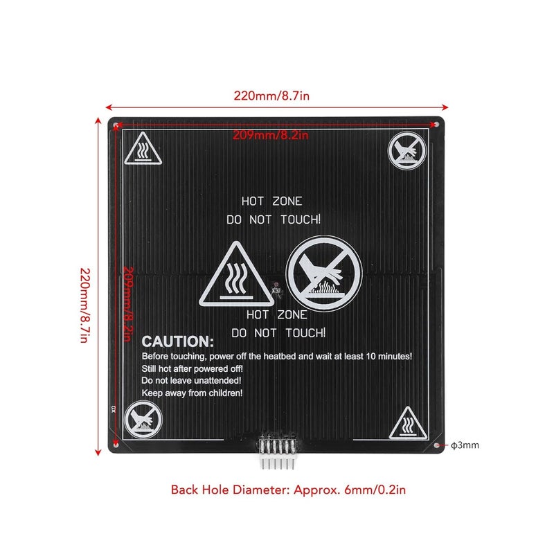 220x220mm 3D Printer Heated Bed Aluminum Alloy Hot Bed Platform 3mm Thick with 90cm Wire - Image 3