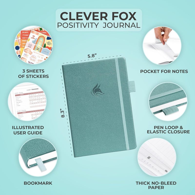 كليفر فوكس دفتر يوميات الإيجابية من Clever Fox – امتنان يومي وتأكيدات مع محفزات – دفتر يوميات الصحة النفسية التحفيزية للرجال والنساء مع متتبع العادات – يدوم 6 أشهر، حجم A5 (أزرق بحري) - Image 2