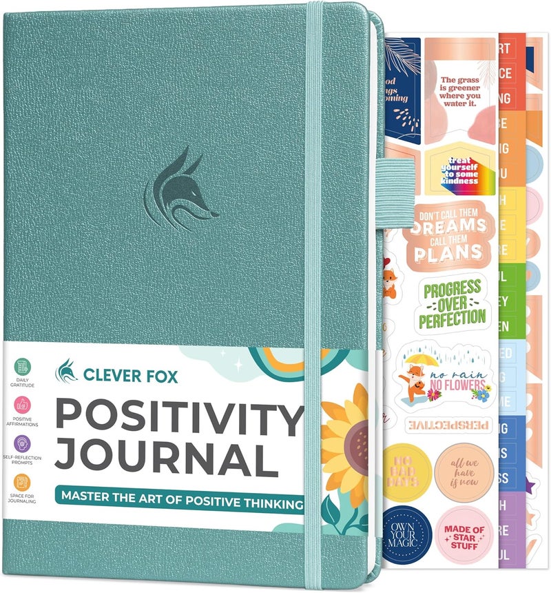 كليفر فوكس دفتر يوميات الإيجابية من Clever Fox – امتنان يومي وتأكيدات مع محفزات – دفتر يوميات الصحة النفسية التحفيزية للرجال والنساء مع متتبع العادات – يدوم 6 أشهر، حجم A5 (أزرق بحري) - Image 1
