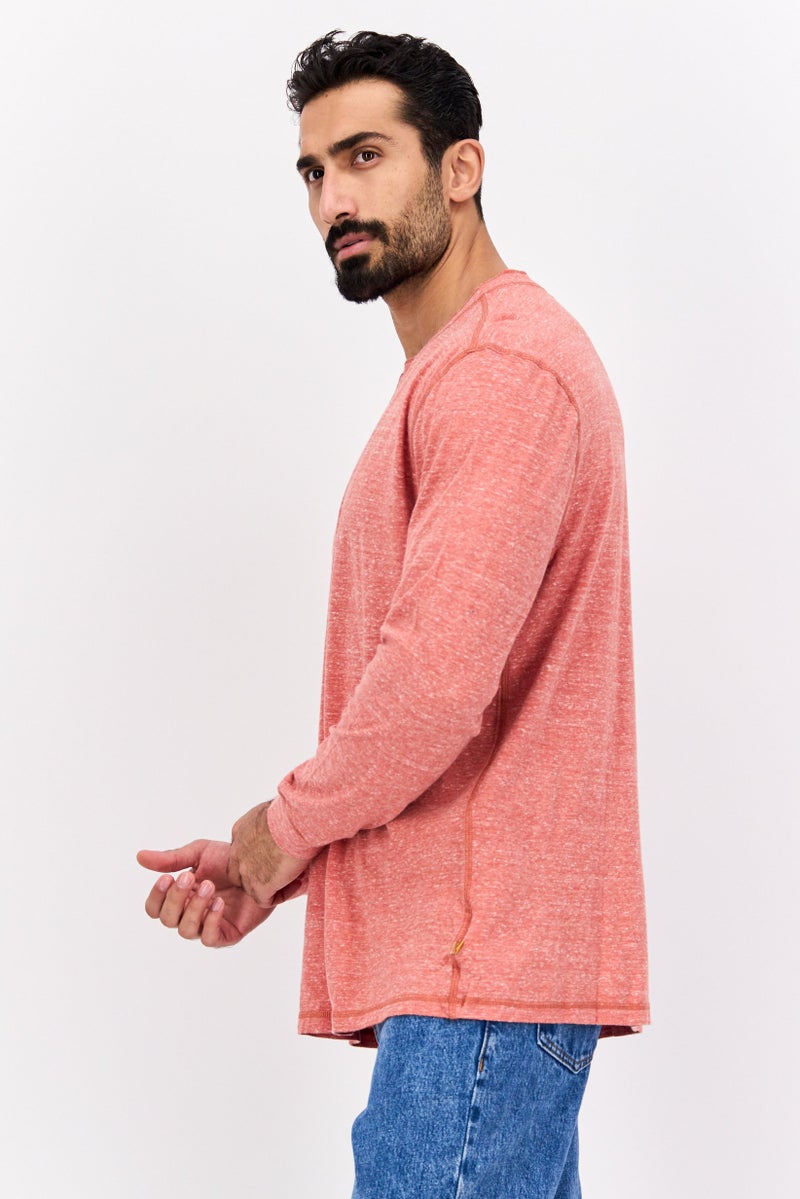 TRUE GRIT Men Crew Neck Long Sleeves Heather T-Shirt, Red - Image 2
