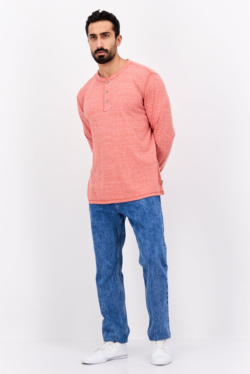 TRUE GRIT Men Crew Neck Long Sleeves Heather T-Shirt, Red - Image 4