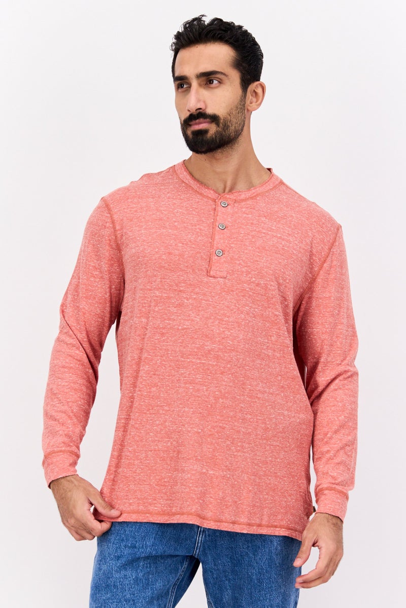 TRUE GRIT Men Crew Neck Long Sleeves Heather T-Shirt, Red - Image 1
