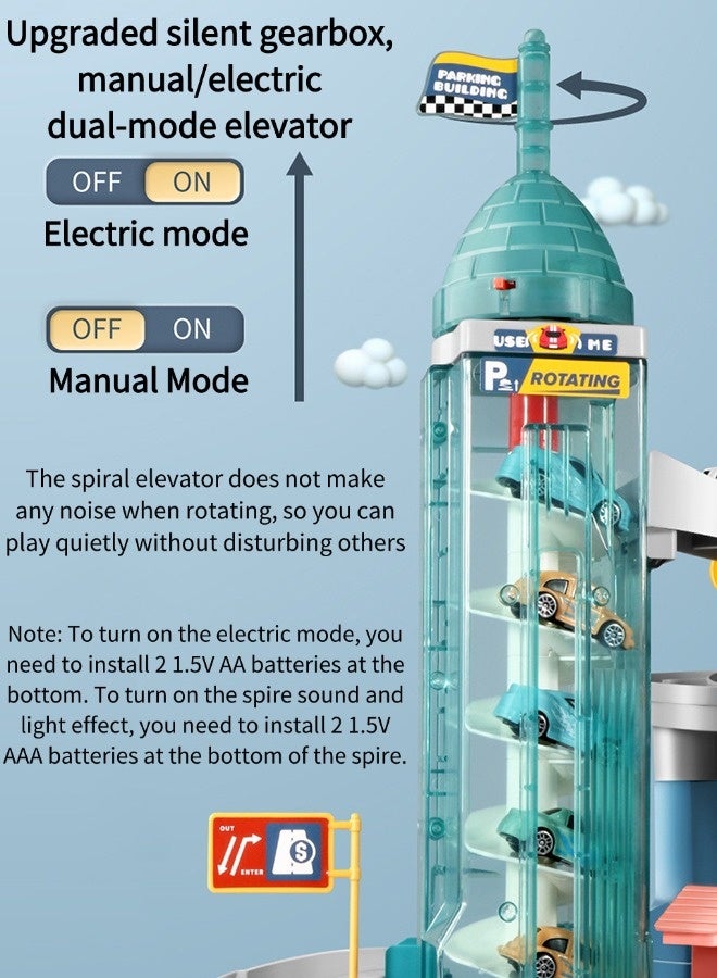 Vixplorn Children's race track / construction race track toys, race track toys, construction truck car and flexible track toy set, 4 toy racing cars + 1 bridge + 4 arch bridges + flexible DIY track set + lifting parking lot suitable for birthday toy gifts for children aged 3-9, racing cars and track toys - Image 4