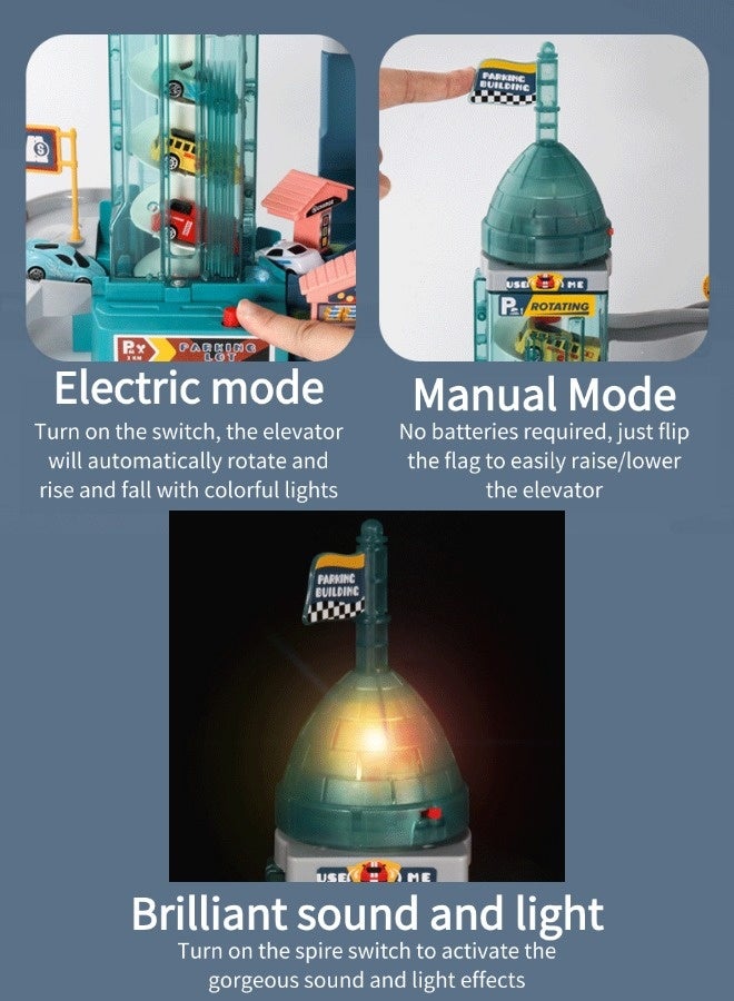 Vixplorn Children's race track / construction race track toys, race track toys, construction truck car and flexible track toy set, 4 toy racing cars + 1 bridge + 4 arch bridges + flexible DIY track set + lifting parking lot suitable for birthday toy gifts for children aged 3-9, racing cars and track toys - Image 5