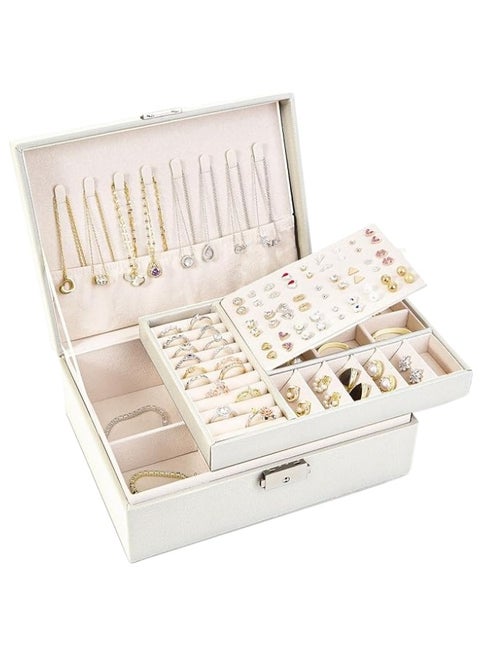 Two Layers Leather Jewellery Organiser Box with Key Lock
