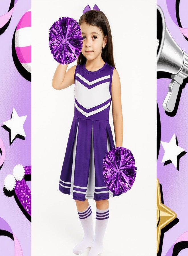 Sureio 4 Pcs Girls Cheerleader Costume for Girls Cheerleading Outfit for Kids Halloween Birthday Cosplay Party Gifts(Purple,8-9 Years) - Image 4