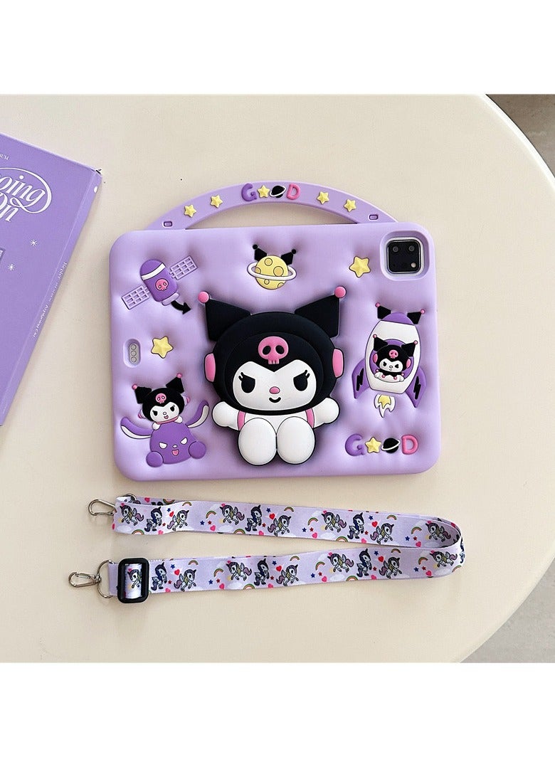 general Cute Kuromi Tablet Case for iPad, 360° Rotating Stand with Pencil Holder, Cartoon Shockproof Protective Cover with Lanyard - Image 1