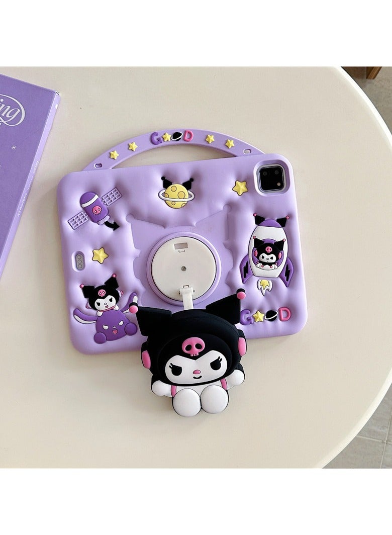 general Cute Kuromi Tablet Case for iPad, 360° Rotating Stand with Pencil Holder, Cartoon Shockproof Protective Cover with Lanyard - Image 4