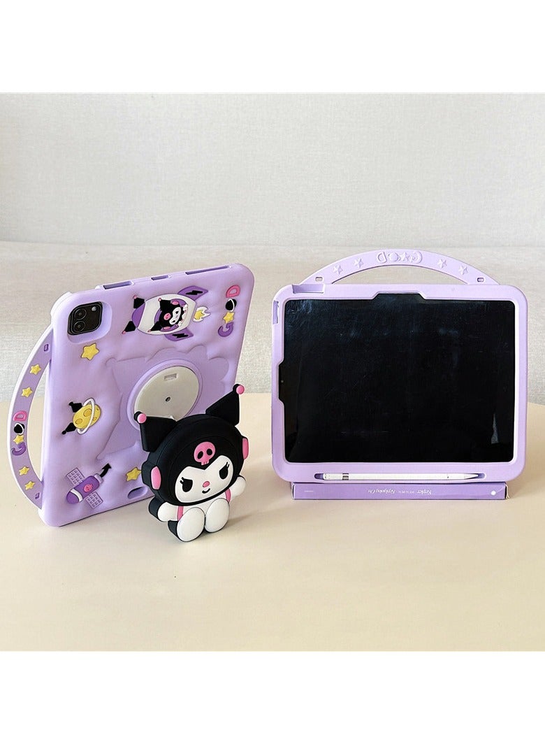 general Cute Kuromi Tablet Case for iPad, 360° Rotating Stand with Pencil Holder, Cartoon Shockproof Protective Cover with Lanyard - Image 2