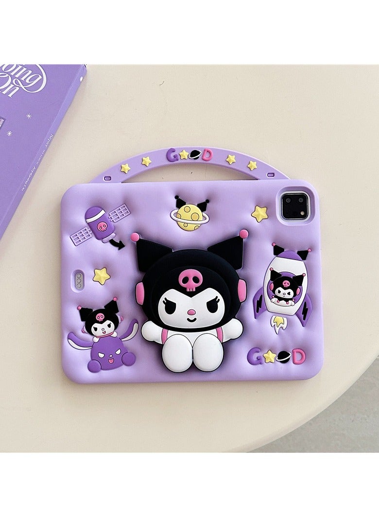 general Cute Kuromi Tablet Case for iPad, 360° Rotating Stand with Pencil Holder, Cartoon Shockproof Protective Cover with Lanyard - Image 5