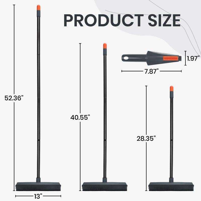 MAVRIZ Rubber Broom Carpet Rake for Pet Hair Removal - Fur Remover Broom with Squeegee for Carpet, Hardwood Floor, Tile - Image 3