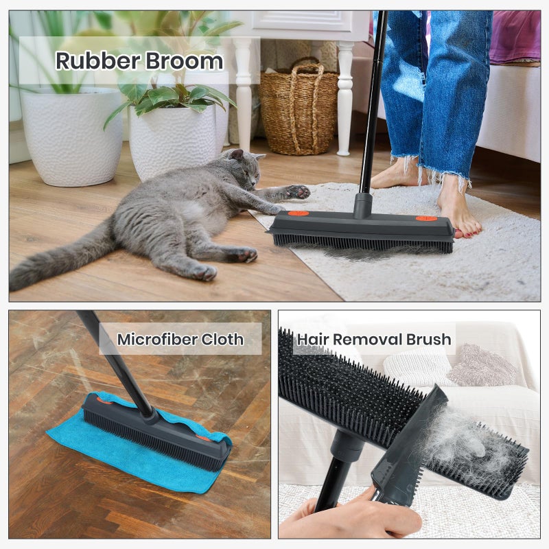 MAVRIZ Rubber Broom Carpet Rake for Pet Hair Removal - Fur Remover Broom with Squeegee for Carpet, Hardwood Floor, Tile - Image 5