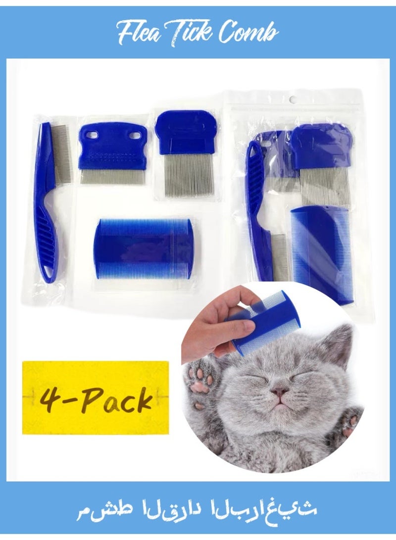 4-Pack Flea Tick Comb, Stainless Steel Round Teeth Dog and Cat Grooming Comb, Double-Sided Professional Pet Tear Stain Remover, Shedding Tool for Small, Medium and Large Pets - Image 1
