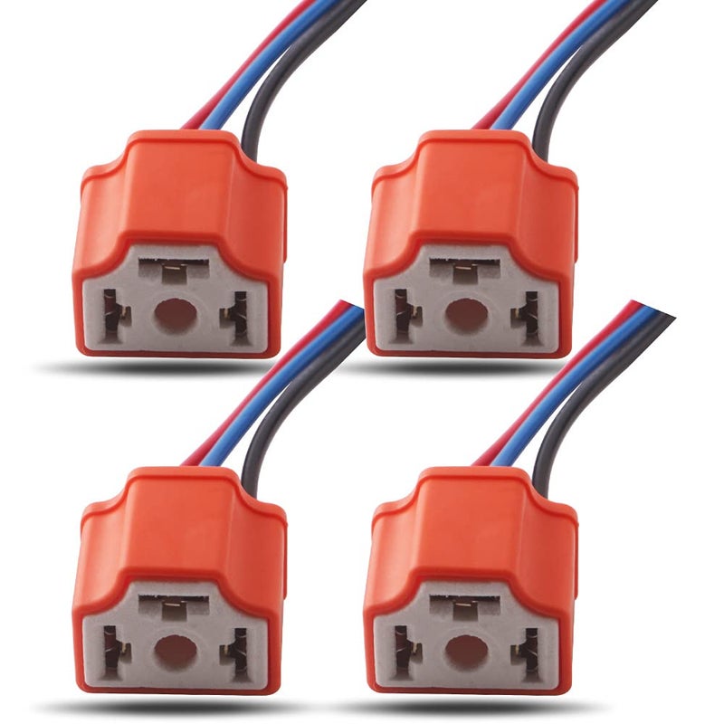 Qasim H4 HB2 9003 Wiring Harness Headlight Socket Heavy Duty Ceramic Headlight Connector for Car Truck Boat Marine Headlight Fog Light RetrofitPack of 4