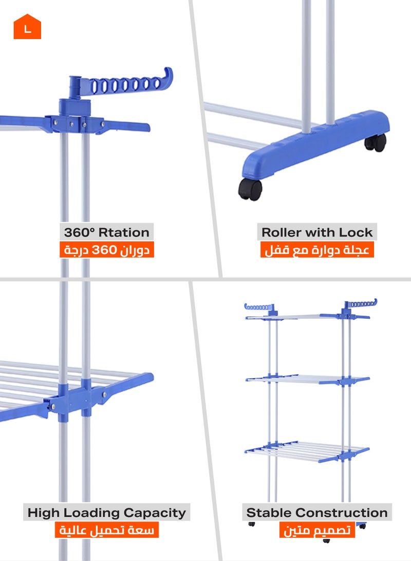 LAWAZIM Clothes Hanger - Clothes Drying Rack 4-Tier Foldable Free Standing Clothes Hanger Adjustable Movable Drying Rack for Laundry - Ideal for Balconies, Bathrooms, Bedrooms and Laundry Rooms, Blue - Image 3
