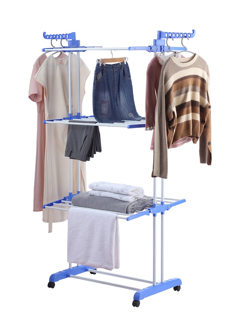 LAWAZIM Clothes Hanger - Clothes Drying Rack 4-Tier Foldable Free Standing Clothes Hanger Adjustable Movable Drying Rack for Laundry - Ideal for Balconies, Bathrooms, Bedrooms and Laundry Rooms, Blue - Image 1