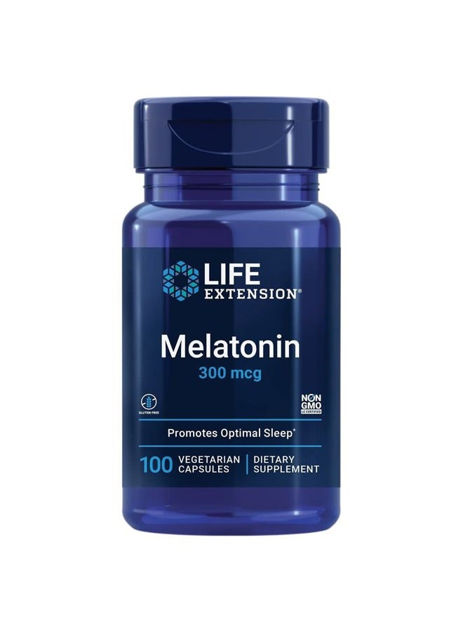 Life Extension Melatonin, 300 mcg, gentle sleep support, healthy circadian rhythms, cellular defense, gluten-free, non-GMO, vegetarian, 100 capsules - Image 1