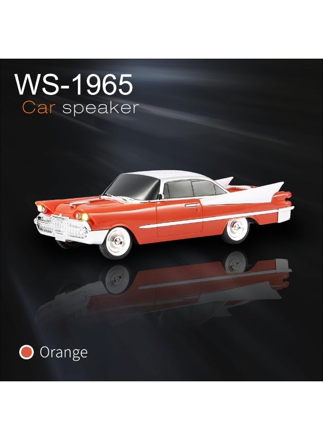 لاكوز مكبر صوت لاسلكي بتصميم سيارة كلاسيكية عتيقة WS-1965 مع راديو FM، منفذ USB/بطاقة TF، مكالمات بدون استخدام اليدين، أضواء LED، نظام صوتي محمول قابل لإعادة الشحن، لون برتقالي - Image 3