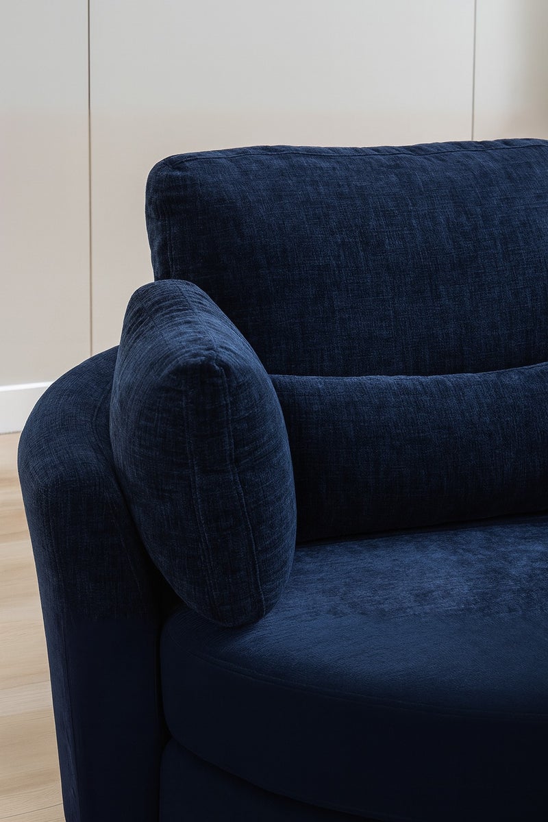 KUSTOMDECO Modern Round 360° Swivel Single Sofa Chair – Fabric Oversize Sofa Accent Armchair with Cushions for Living Room & Bedroom Furniture Blue - Image 3