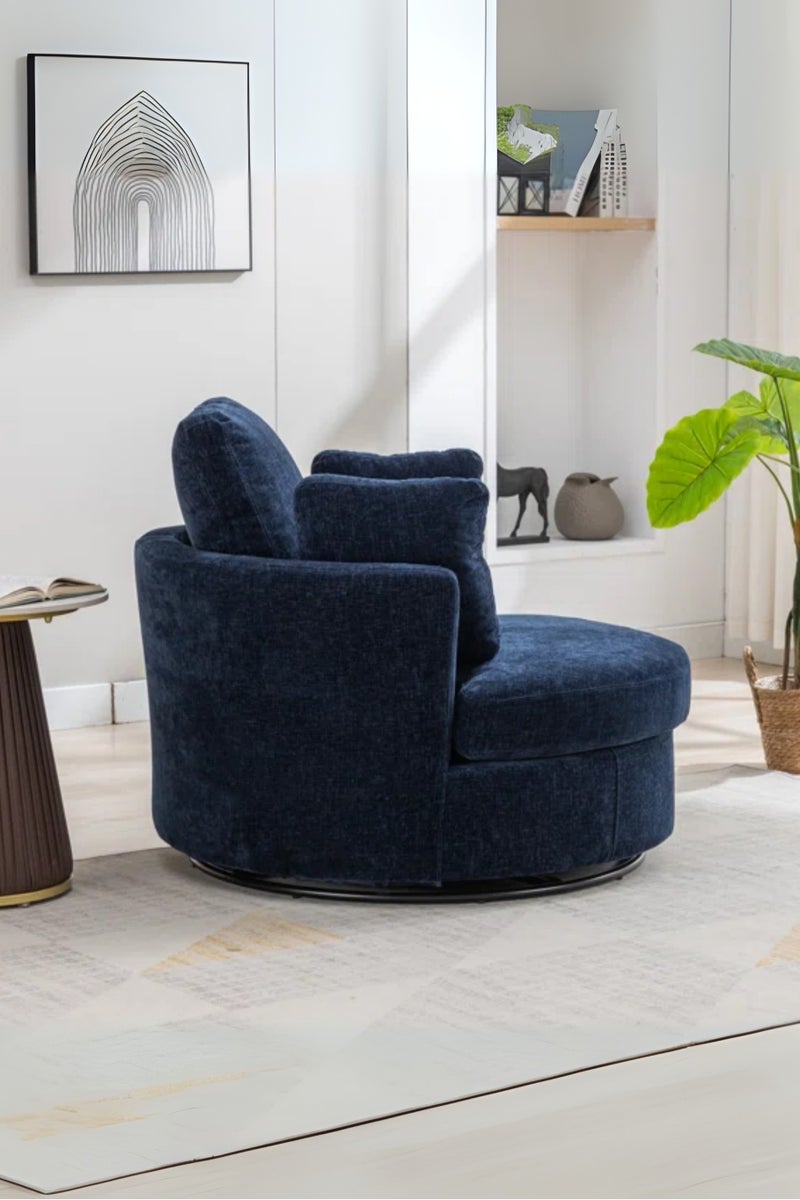KUSTOMDECO Modern Round 360° Swivel Single Sofa Chair – Fabric Oversize Sofa Accent Armchair with Cushions for Living Room & Bedroom Furniture Blue - Image 5