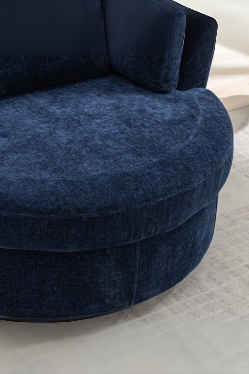 KUSTOMDECO Modern Round 360° Swivel Single Sofa Chair – Fabric Oversize Sofa Accent Armchair with Cushions for Living Room & Bedroom Furniture Blue - Image 4