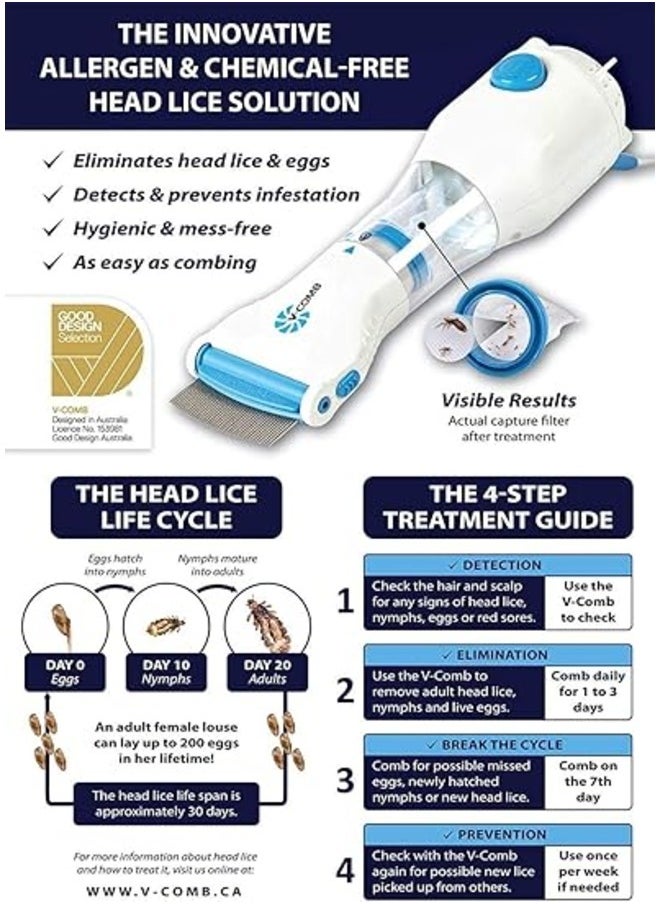 Licetec V-Comb Electric Lice Comb, Electric Head Lice Suction Comb, Non-stick Head Lice Treatment, Lice Hunting Comb, Head Lice Combs, Head Lice Hair Cleaners  - Image 5