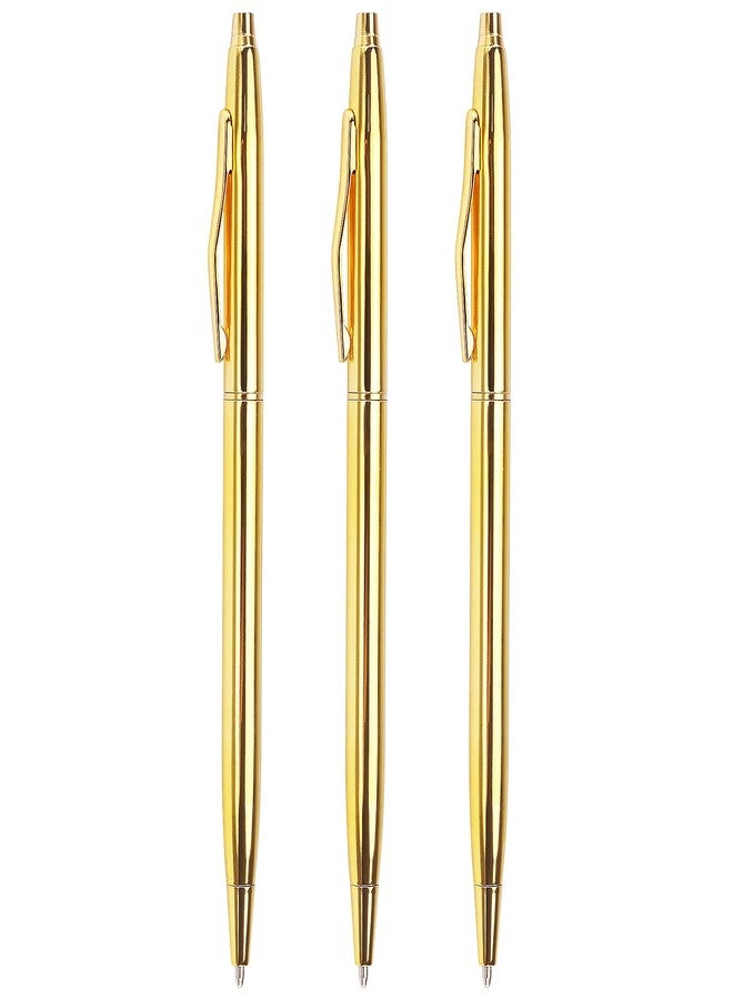 LONGKEY 3 Pack Slim Gold Ballpoint Pens Black Ink 1 mm, Great Gift for Business Office Students Teachers Wedding Christmas (Gold) - Image 1